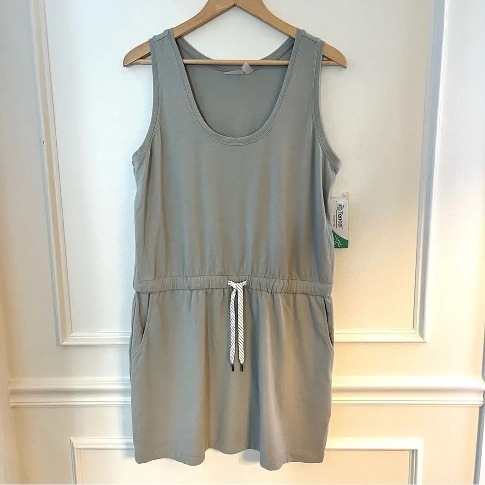 Zella‎ Gwen Ponte Knit Modal Sleeveless Drawstring Waist Tank Dress Gray XL NWT
